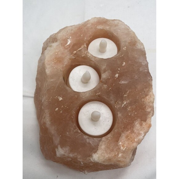Himalayan Salt 3 Hole Candle Holder with Cylinder Candles without box 5 Pounds - Picture 6 of 13